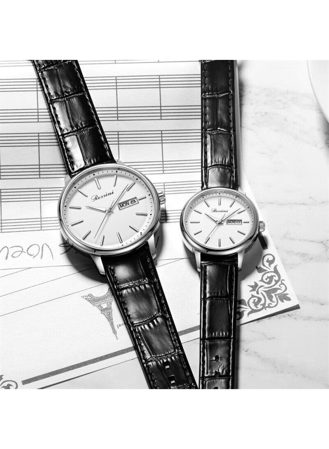 Rossini Men's Quartz Watch With White Dial And Leather Strap, Birthday Gift For Boyfriend, Chinese Watch, Commuter Sunday Calendar 50067 - Image 3