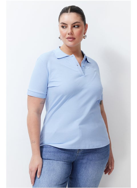 Light Blue Polo Neck T-shirt TBBSS24BF00045