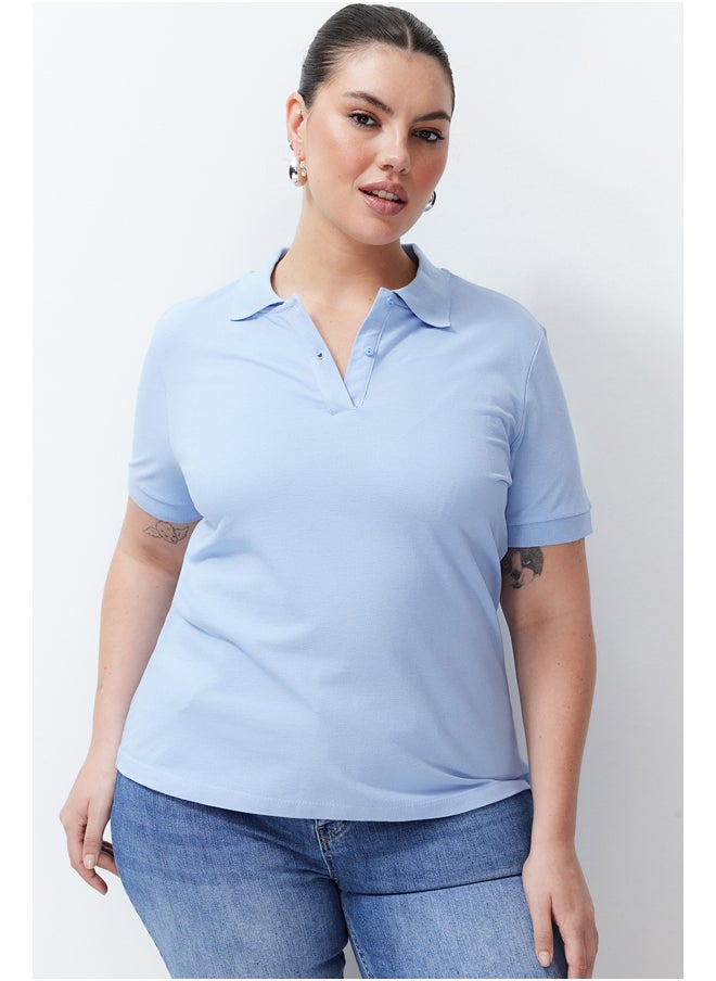 trendyol - Light Blue Polo Neck T-shirt TBBSS24BF00045 - Image 1