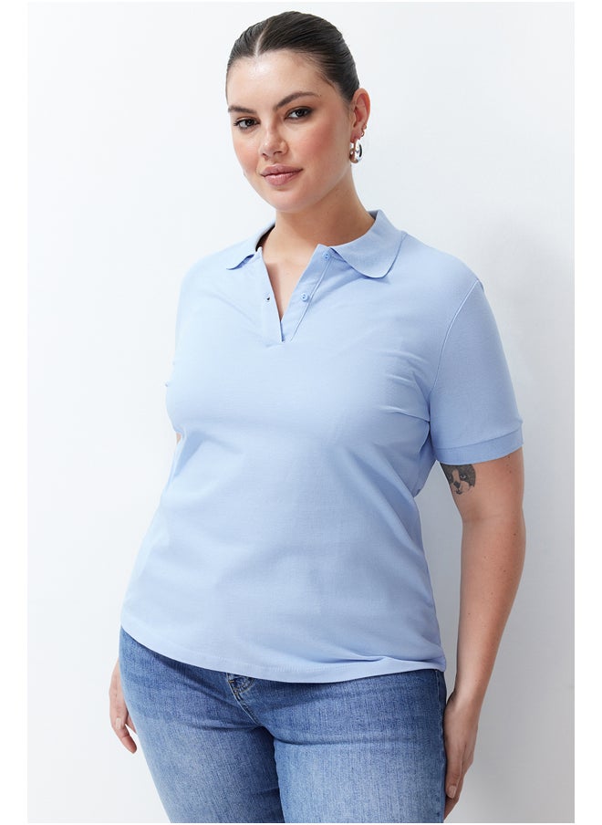 trendyol - Light Blue Polo Neck T-shirt TBBSS24BF00045 - Image 1