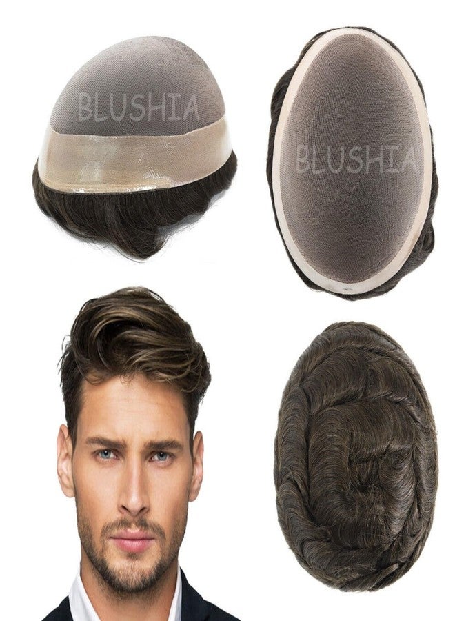 بلوشيا شعر مستعار من شعر بشري للرجال من ماركة BLUSHIA HAIR، قاعدة أحادية، نظام استبدال الشعر للرجال، أسود (9x6) - Image 1