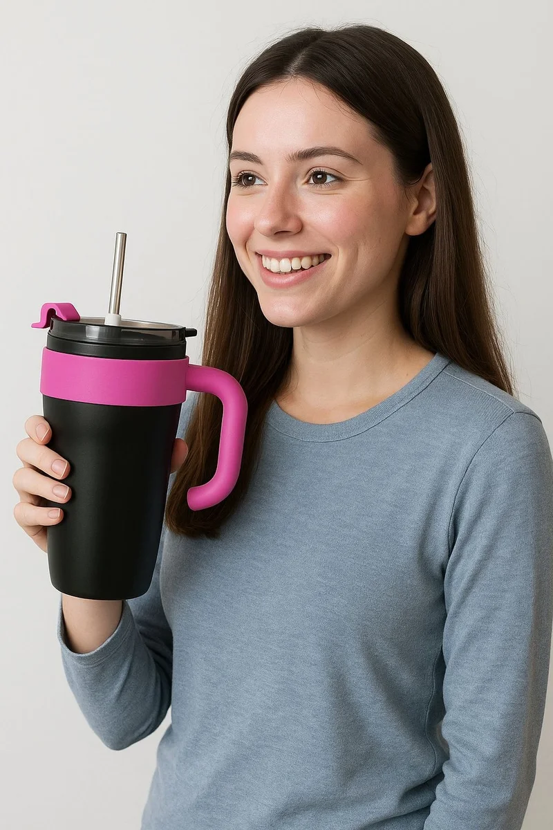 Mobcos 860ml Insulated Stainless Steel Tumbler with Handle &amp; Straw – 10 Hours Hot, 24 Hours Cold