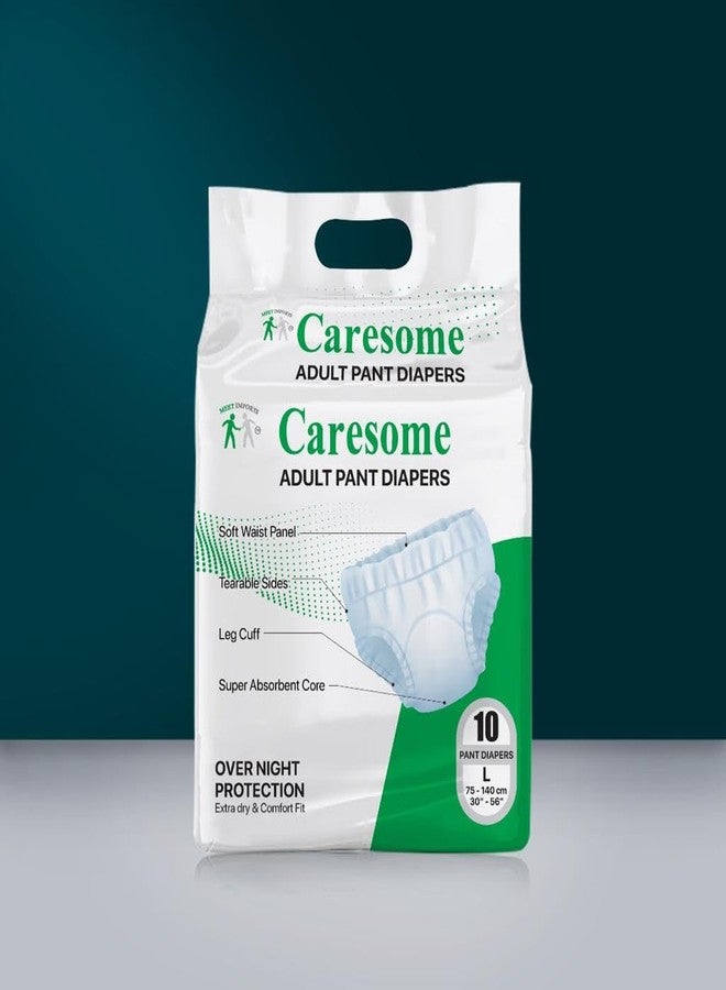 Caresome Adult Diapers Pants Style - with Odour Lock, Unisex, Leakproof, Elastic Waist and Anti-Bacterial Absorbent Core - Waist Size 75cm - 140cm - 10 Count - L - Image 1