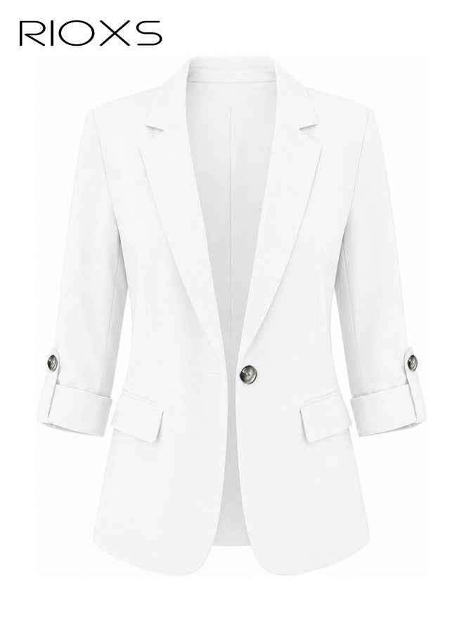 RIOXS Womens Blazers, Business Casual Blazers for Ladies, Long Sleeve Notch Lapel Slim Fit Work Office Blazer Jackets with Pockets, Spring Fall Suit Outerwear for Commuting Meeting Daily Wearing, - Image 5