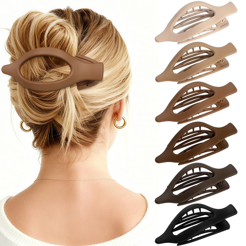 USDNICE Flat Hair Clips for Women - 6 PCS French Flat Claw Clips Medium Hair Clips for Girls Large Hair Claw Clips for Thick or Thin Hair Strong Hold No Slip Hair Accessories for women (Brown) - Image 1