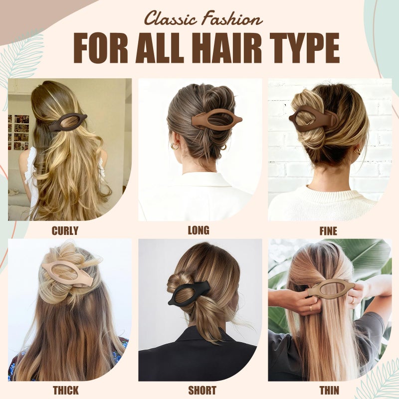 USDNICE Flat Hair Clips for Women - 6 PCS French Flat Claw Clips Medium Hair Clips for Girls Large Hair Claw Clips for Thick or Thin Hair Strong Hold No Slip Hair Accessories for women (Brown) - Image 4