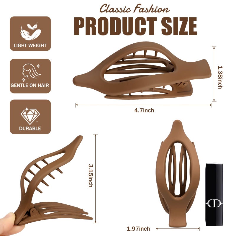 USDNICE Flat Hair Clips for Women - 6 PCS French Flat Claw Clips Medium Hair Clips for Girls Large Hair Claw Clips for Thick or Thin Hair Strong Hold No Slip Hair Accessories for women (Brown) - Image 3
