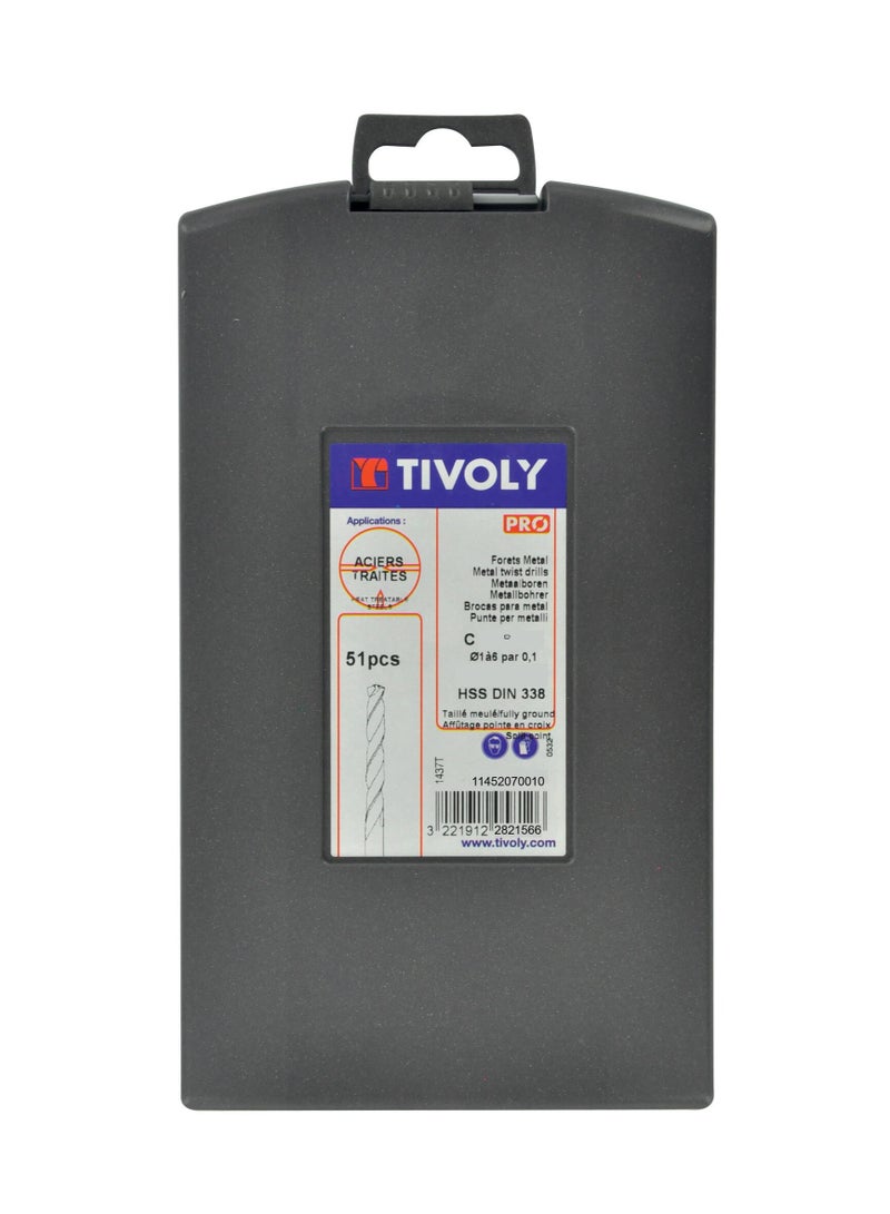 Tivoly 11452070010 51 ground HSS metal drill bits cross point Ø 1 to 6mm by 0.1 Essential, Made in France - Image 2