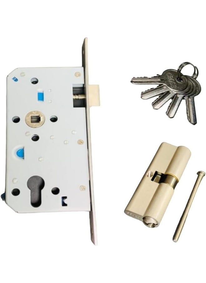 Biella Mortise Stainless Steel Door Lock Body With Cylinder, Strike Plate, Along With 5 Keys Etc...  - Image 1