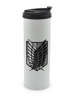 LIT Attack on Titan White Tumbler for Hot Drinks Attack on Titan White Tumbler Explorer Flag Travel Coffee Tumbler Titan Attack Sigil Emblem Logo Design-Manga Comic Style  - Image 1