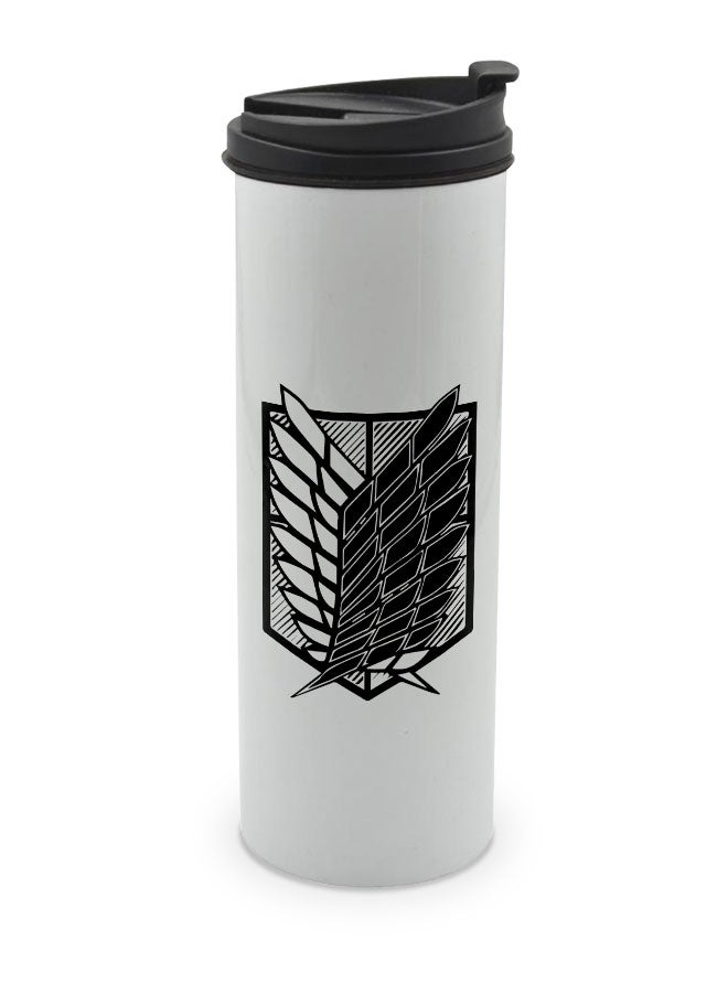 LIT Attack on Titan White Tumbler for Hot Drinks Attack on Titan White Tumbler Explorer Flag Travel Coffee Tumbler Titan Attack Sigil Emblem Logo Design-Manga Comic Style - Image 1