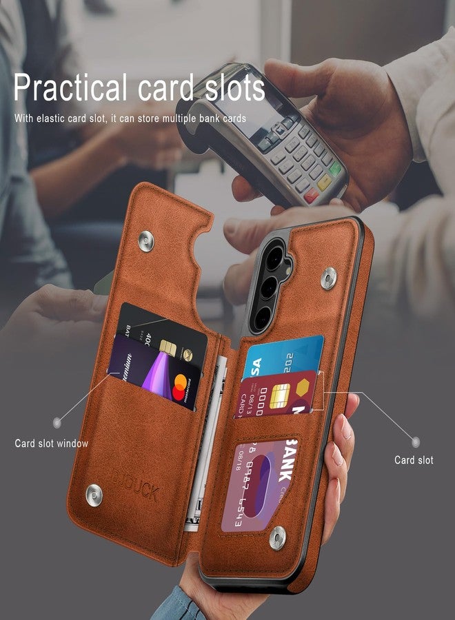 DJDUCK Designed for Samsung Galaxy S25 FE Case Wallet with Card Holder, [Magnetic Clasp Cover] [RFID Blocking Leather Protection] Shockproof Women Men Cases for Samsung S25 FE Light Brown - Image 3