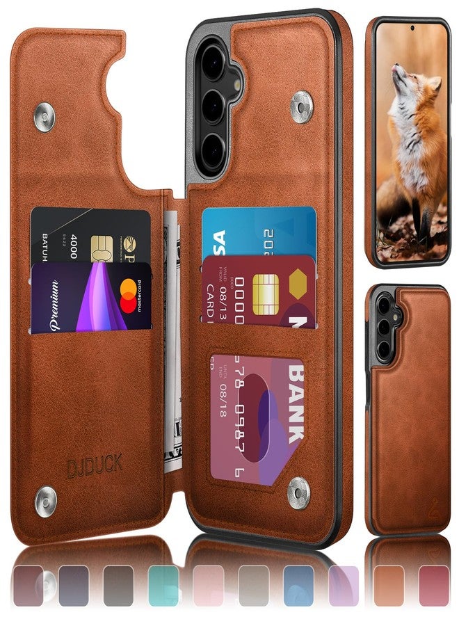DJDUCK Designed for Samsung Galaxy S25 FE Case Wallet with Card Holder, [Magnetic Clasp Cover] [RFID Blocking Leather Protection] Shockproof Women Men Cases for Samsung S25 FE Light Brown - Image 1
