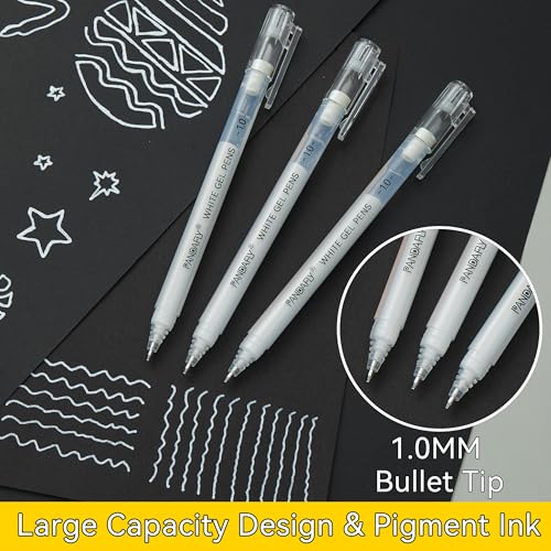PANDAFLY White Gel Pens, 10 Pack, 1 mm Extra Fine Point Gel Ink Pen, Opaque Archival Ink Pens for Black Paper Drawing, Sketching, Card Making, White Pen for Art Highlight & Artists Drawing - Image 2