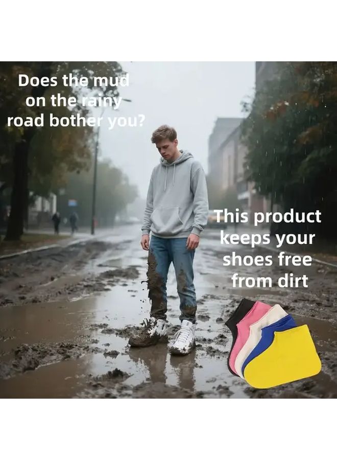 White Heavy Duty Waterproof Latex Shoe Covers Non Slip Grip For Rain Snow Mud Protection - Image 3