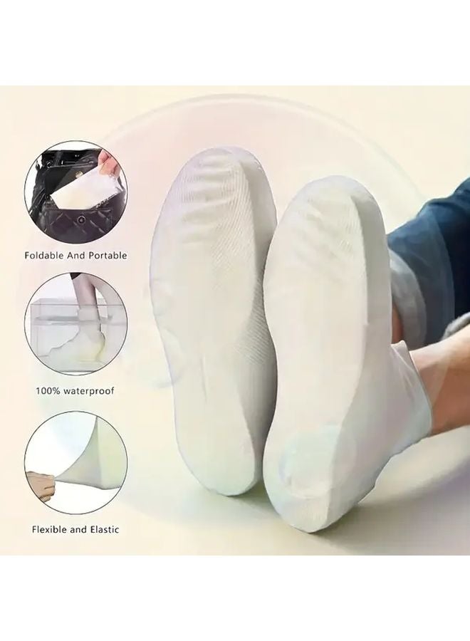 White Heavy Duty Waterproof Latex Shoe Covers Non Slip Grip For Rain Snow Mud Protection - Image 1
