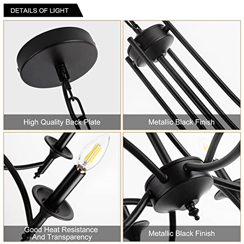 Pretoy Industrial Candle Chandelier Modern Farmhouse Hanging Pendant Light Fixture with 8-Light Black Iron Classic Rural Candle Ceiling for Dining Room Living Room Bedroom Kitchen Island Foyer - Image 5