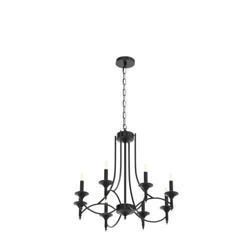 Pretoy Industrial Candle Chandelier Modern Farmhouse Hanging Pendant Light Fixture with 8-Light Black Iron Classic Rural Candle Ceiling for Dining Room Living Room Bedroom Kitchen Island Foyer - Image 4