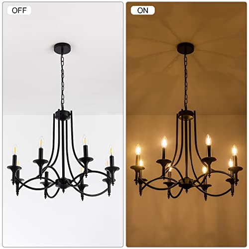 Pretoy Industrial Candle Chandelier Modern Farmhouse Hanging Pendant Light Fixture with 8-Light Black Iron Classic Rural Candle Ceiling for Dining Room Living Room Bedroom Kitchen Island Foyer - Image 3