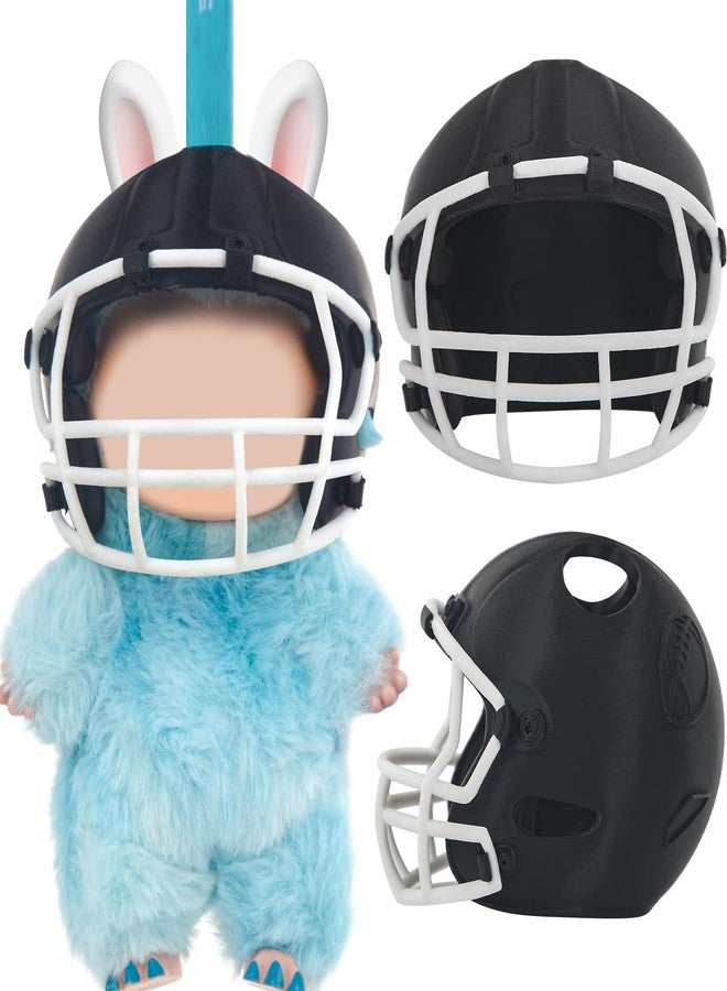 JUNIQUTE 3D Printed Football Helmet Used for Labubu Doll Stuff,Compatible with Labubu Outfit 17cm Doll Clothes and Accessories Designer (Black) - Image 1