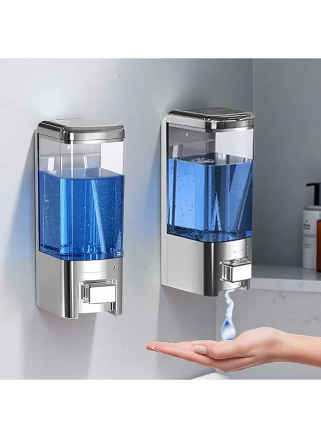 Wall Mounted Dual Head Soap Dispenser Silvery 16 9oz Manual Pressure Bathroom Hotel Home - Image 2