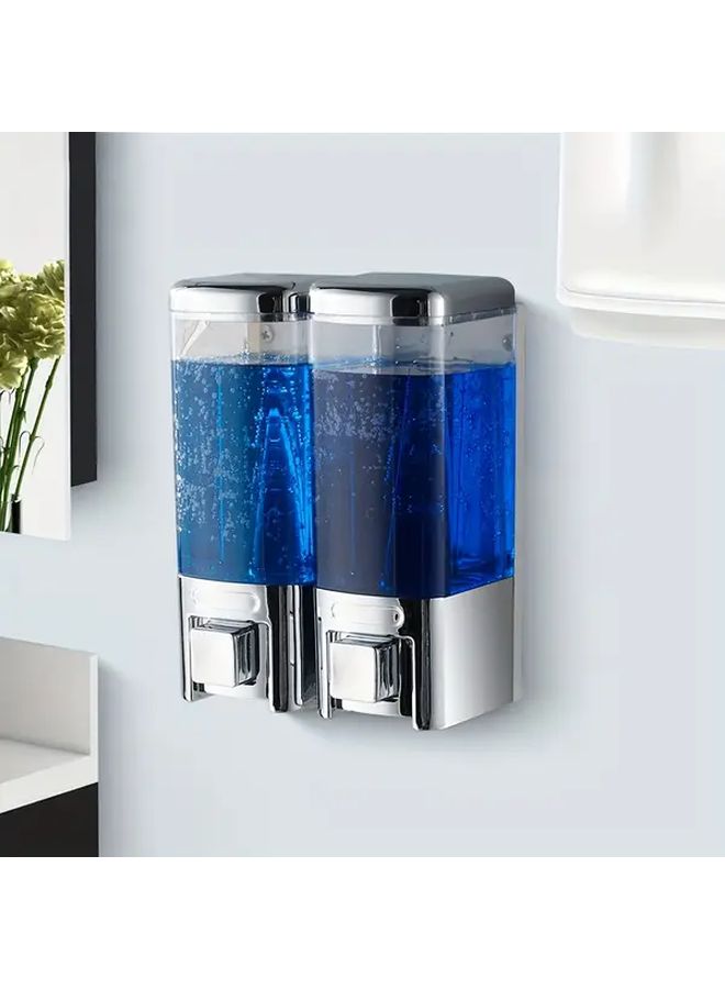 Wall Mounted Dual Head Soap Dispenser Silvery 16 9oz Manual Pressure Bathroom Hotel Home - Image 1