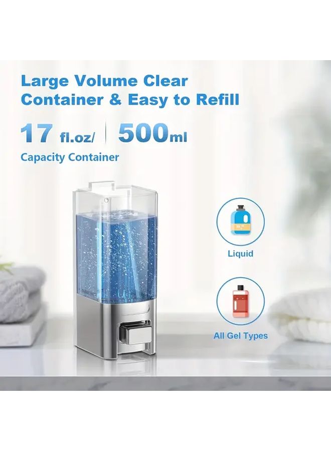 Wall Mounted Dual Head Soap Dispenser Silvery 16 9oz Manual Pressure Bathroom Hotel Home - Image 5