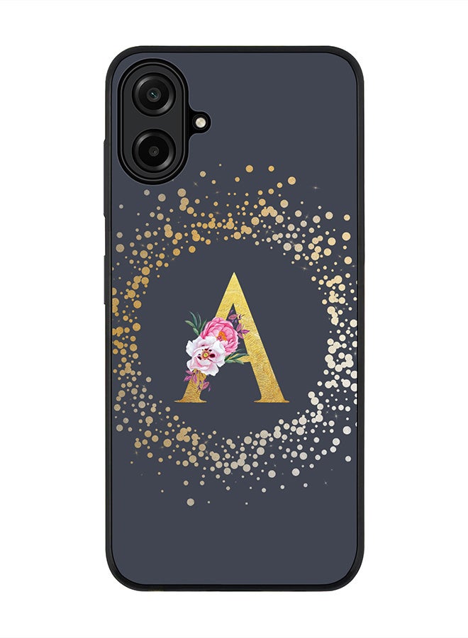 غطاء لهاتف سامسونج جالاكسي A07 4G، حماية كاميرا نحيفة، غطاء هاتف مضاد للصدمات - مونوغرام زهور مخصص - أ (رمادي)