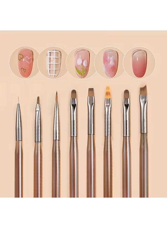 Rozino 8-Piece Professional Nail Brush Set for Gel Nails, Acrylic, and DIY Nail Art Decoration - Image 1