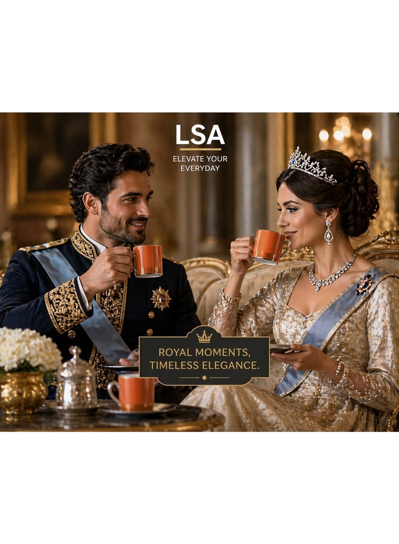 LSA Palazzo Coffee Cup & Saucer Set, 100ml, Ember Orange with Platinum Rim Elegant, Made in Poland - Image 3
