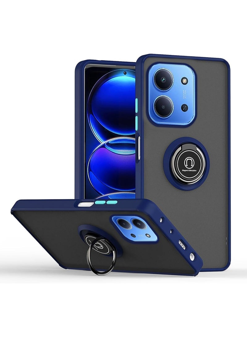 Muzz Case Compatible with Xiaomi Redmi 15C 2025 Camera Protection Thin Translucent Shockproof Matte Back Cover With 360 Rotational Car Mount Magnetic Ring Holder For Redmi 15C Blue