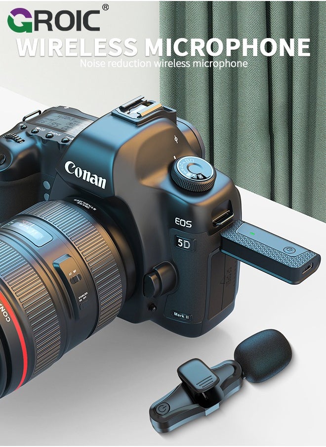 GROIC ميكروفون خارجي متوافق مع كاميرا Canon EOS Rebel T6i الرقمية، مجموعة ميكروفون لافاليير لاسلكية مزدوجة 2.4 جيجا هرتز للكاميرات  - Image 2