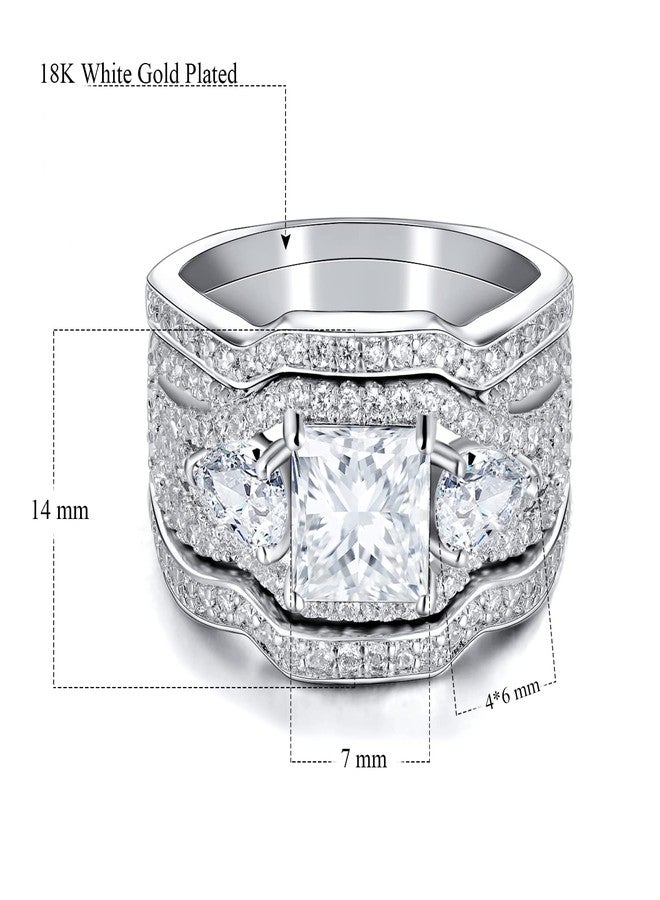 MDFUN Three-In-One Square Wedding Engagement Ring,18K White Gold Plated Cubic Zirconia Promise Eternity Ring for Women (6.5) - Image 2