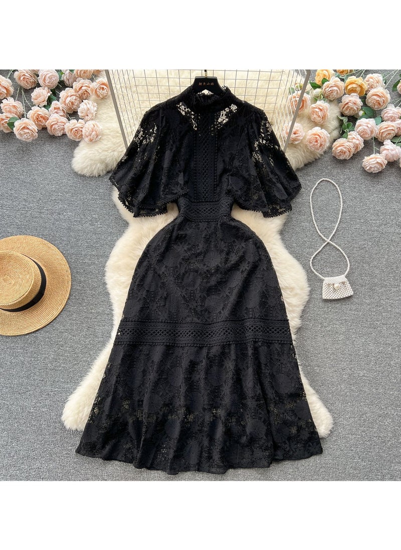 KUYING New Collar Heavy Industry Hook Flower Hollow Lace Dress  - Image 1