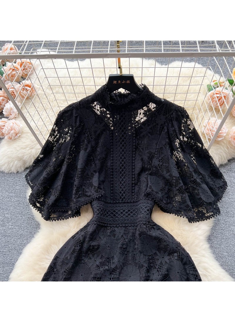 KUYING New Collar Heavy Industry Hook Flower Hollow Lace Dress  - Image 2