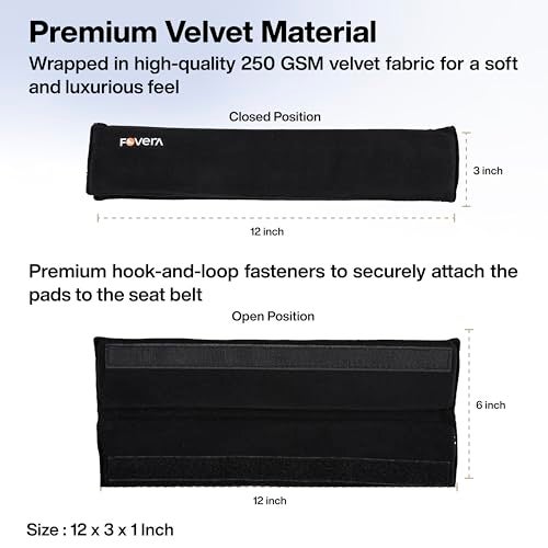 FOVERA Car Seat Belt Shoulder Cushions (Pack of 2) Car Safety Belt Soft Pad Cover for Comfortable Driving, Universal Fit for All Cars and Backpack (Black Color, 12 Inch Length) - Image 4