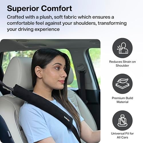 FOVERA Car Seat Belt Shoulder Cushions (Pack of 2) Car Safety Belt Soft Pad Cover for Comfortable Driving, Universal Fit for All Cars and Backpack (Black Color, 12 Inch Length) - Image 3