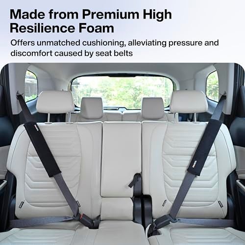 FOVERA Car Seat Belt Shoulder Cushions (Pack of 2) Car Safety Belt Soft Pad Cover for Comfortable Driving, Universal Fit for All Cars and Backpack (Black Color, 12 Inch Length) - Image 5