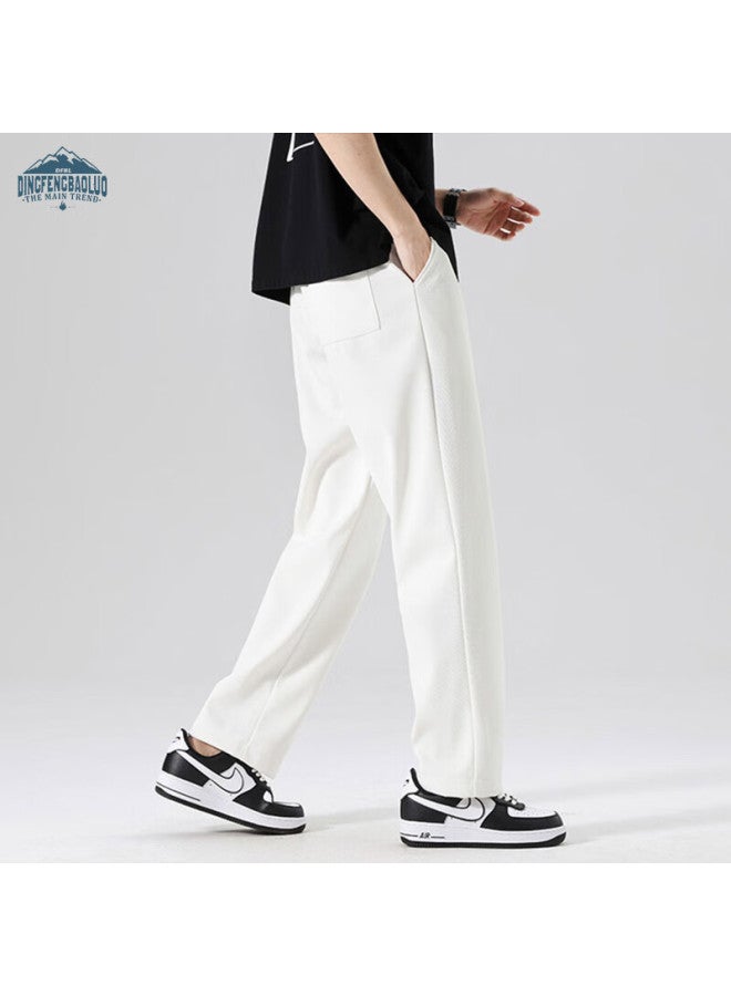 Dingfengbaoluo Men's Casual Pants Spring Summer Trendy Straight Wide-leg Loose-fit Sports Trousers Ddf11 White XL - Image 2
