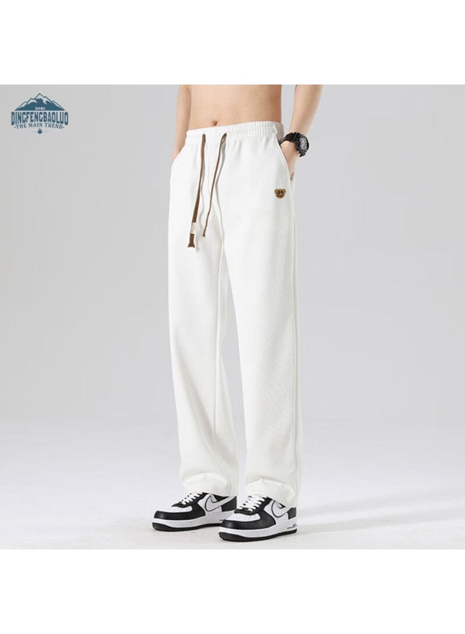 Dingfengbaoluo Men's Casual Pants Spring Summer Trendy Straight Wide-leg Loose-fit Sports Trousers Ddf11 White XL - Image 4