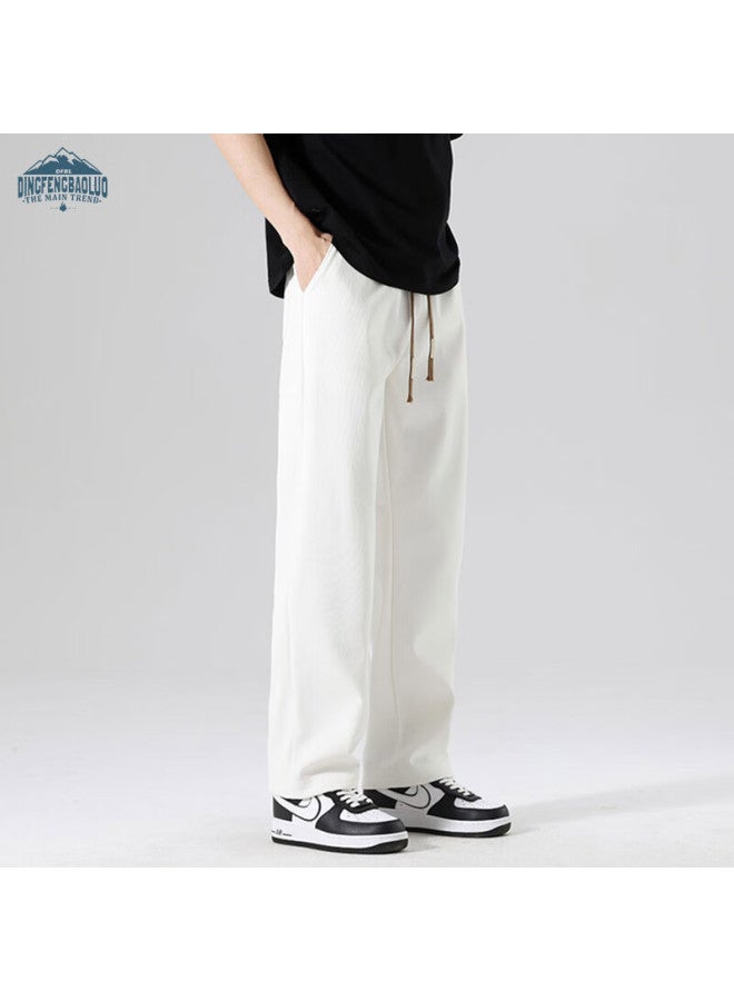Dingfengbaoluo Men's Casual Pants Spring Summer Trendy Straight Wide-leg Loose-fit Sports Trousers Ddf11 White XL - Image 1