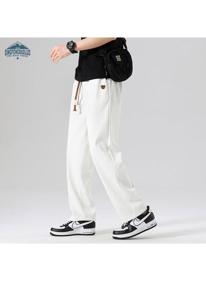 Dingfengbaoluo Men's Casual Pants Spring Summer Trendy Straight Wide-leg Loose-fit Sports Trousers Ddf11 White XL - Image 3