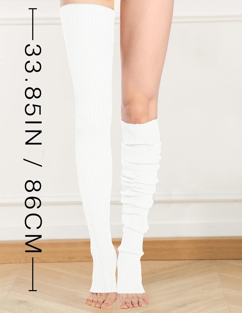 v28 Women Girls Thigh High Neon Ribbed Long 80s 90s Party Skating Leg Warmers - Image 2