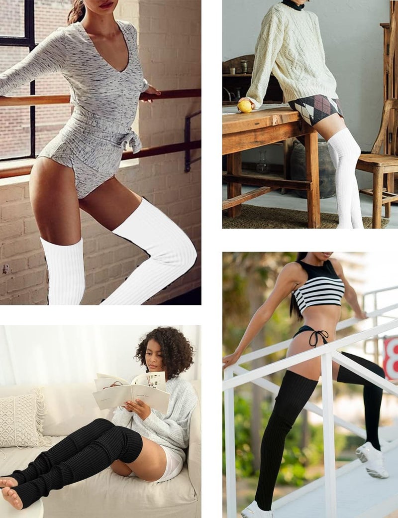 v28 Women Girls Thigh High Neon Ribbed Long 80s 90s Party Skating Leg Warmers - Image 4