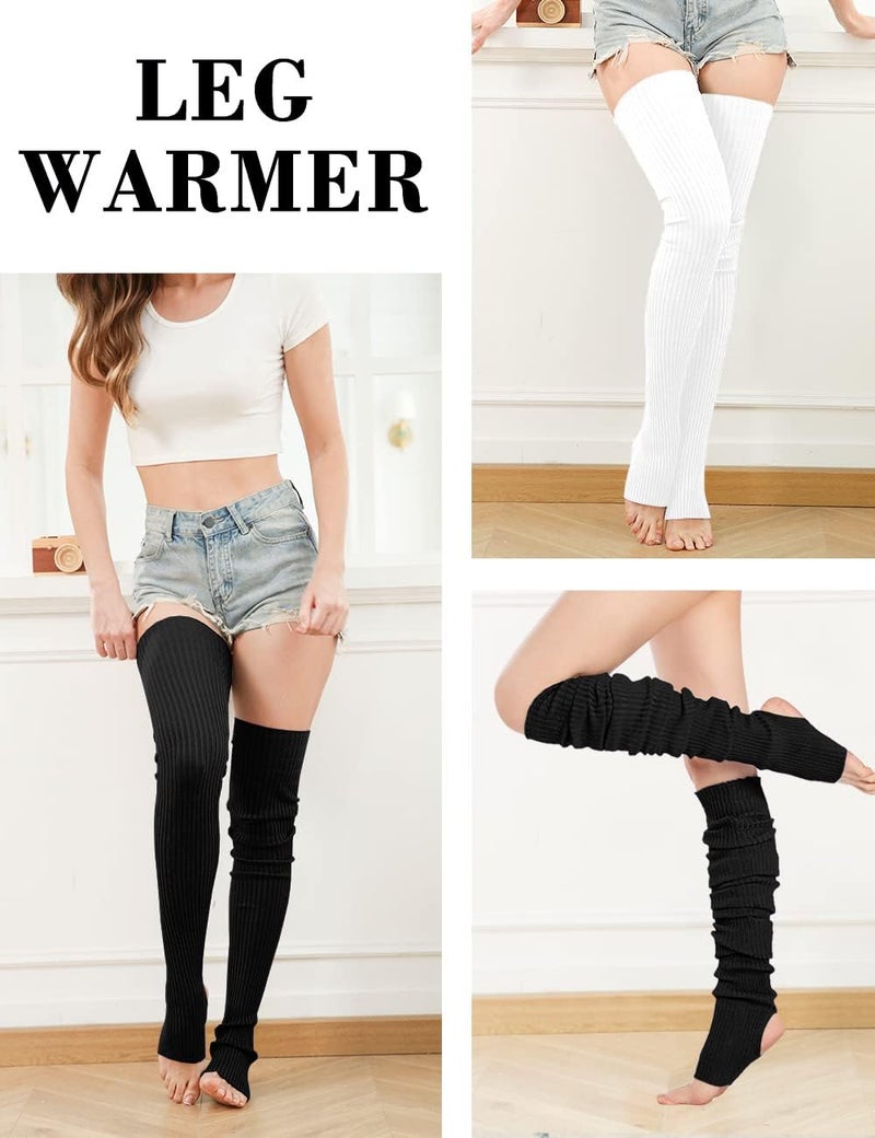 v28 Women Girls Thigh High Neon Ribbed Long 80s 90s Party Skating Leg Warmers - Image 3