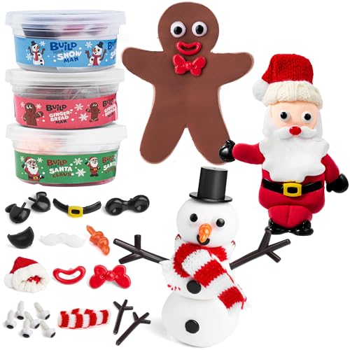 JOYIN Christmas Build a Snowman Santa Claus and Gingerbread Man Craft Kit 3 Packs Modeling Clay DIY Kit for Arts and Craft Activities Xmas Stocking Stuffers for Kids Party Favor Gift Class Games - Image 1