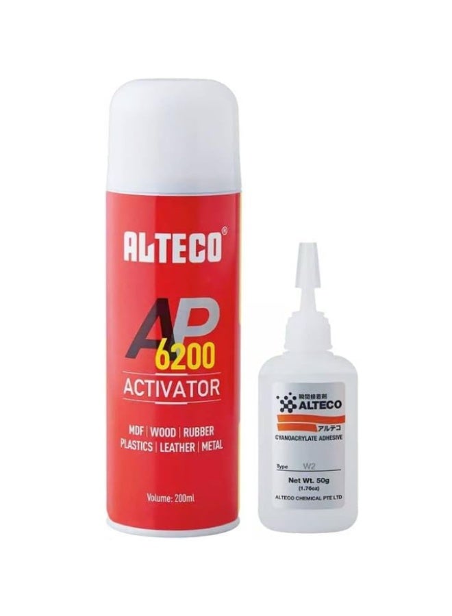 ALTECO Industrial Super Glue & Activator Set | High-Bond Cyanoacrylate Adhesive 50g with 200ml Instant Cure Spray | Heavy-Duty Kit for MDF, Wood, Rubber, Plastics, Leather, and Metal - Image 1