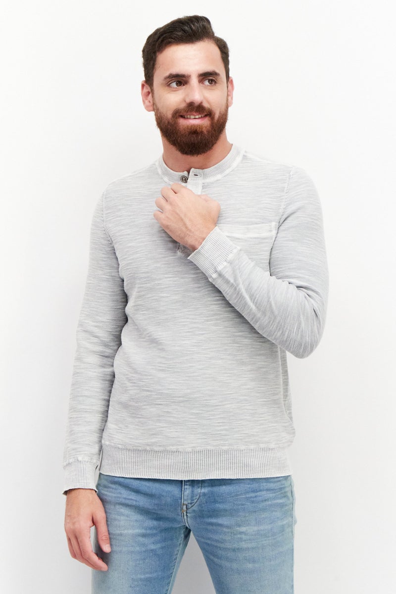 TRUE GRIT Men Crew Neck Long Sleeve Knitted Sweatshirt, Grey  - Image 1