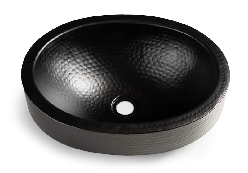 Monarch Abode 17Inch Hand Hammered Matte Black Aluminum Oval Skirted DropIn Bathroom Sink Bathroom Sink DropIn Top Mount Bath room Sinks for Powder Room Home Restroom or Guest Bath