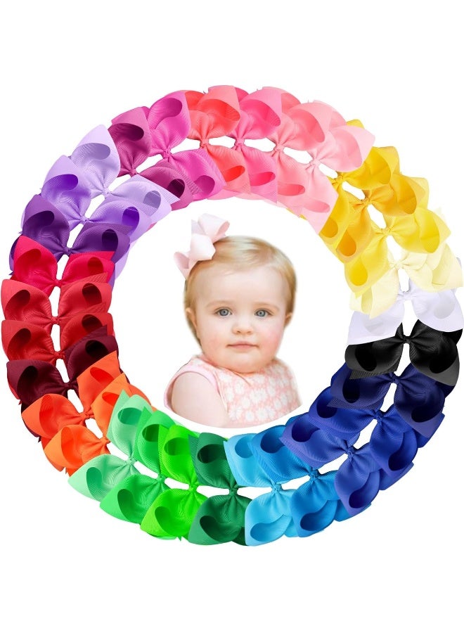 Oaoleer 30 Colors Grosgrain Ribbon Hair Accessories - 3 Inch Bows, Clips, Barrettes, and Alligator Clips for Girls, Toddlers, Kids, and Teens - Image 1